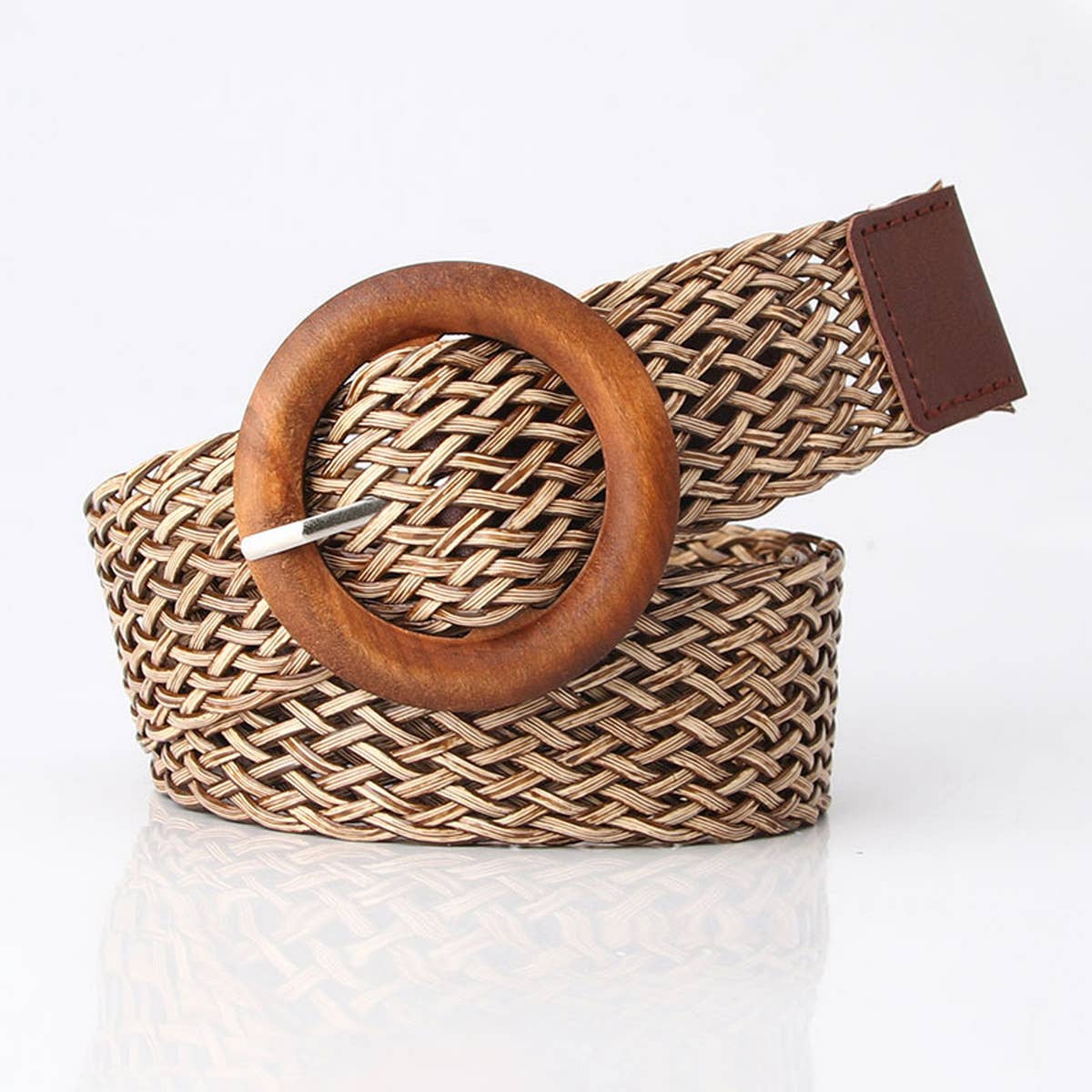 Cwabe0932_Fashionable Braided Wooden Buckle Belt