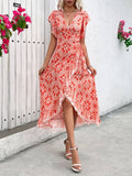 V-Neck Wrap One-Piece Long Floral Dress