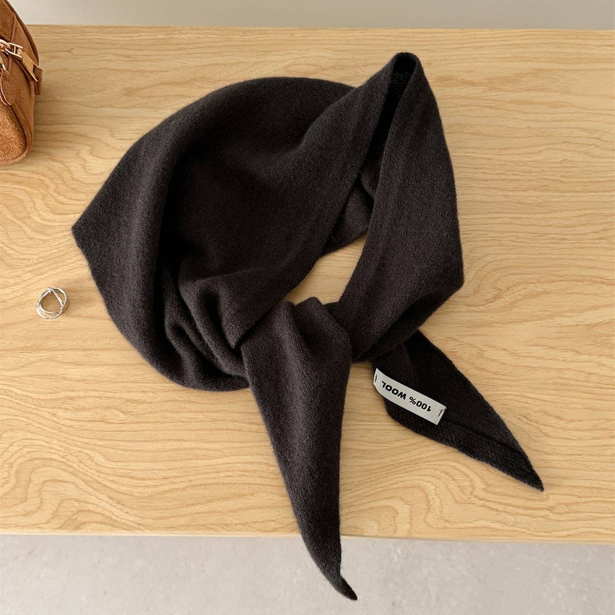 100% Wool Triangle Scarf Warm Knit Shawl_Cwov00262