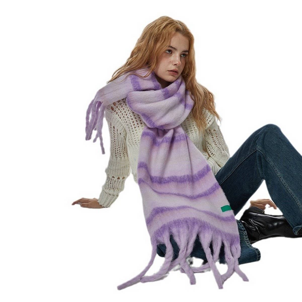 PURPLE STRIPE SCARF SOFT WARM WRAP FOR STUDENTS_CWASC2374
