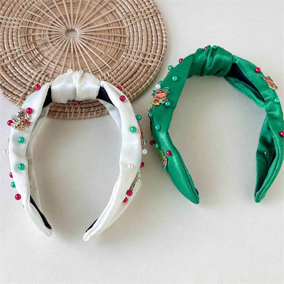 Christmas Pearl Satin Knot Headband Wide_Cwaha07596