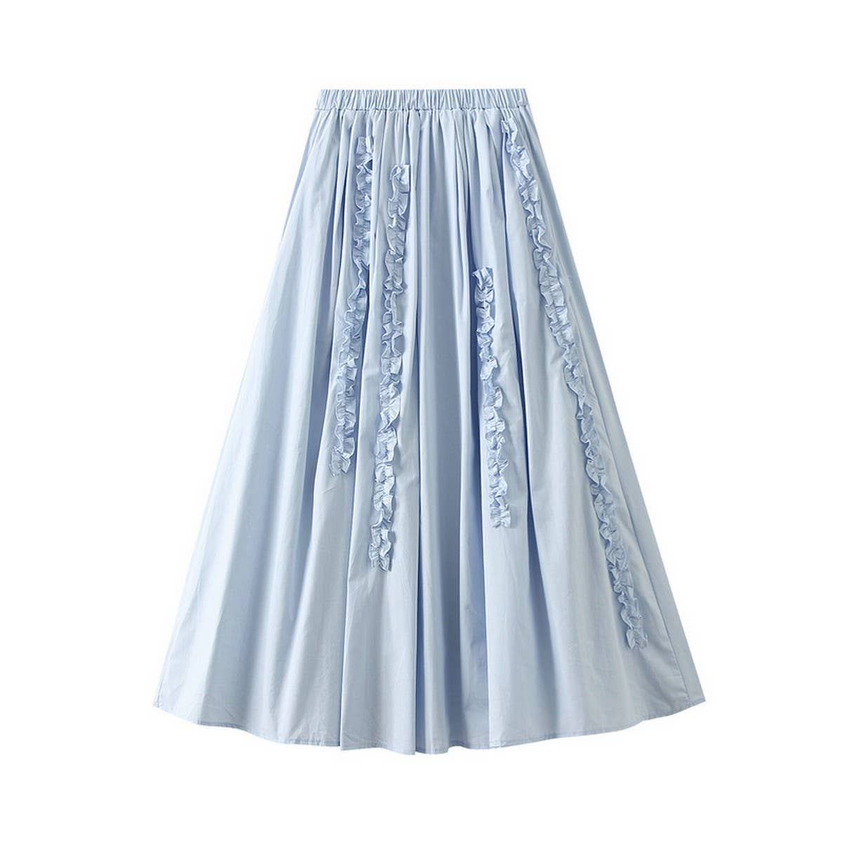 RUFFLE TRIM 3D LACE A LINE SLIMMING SKIRT_CWBMS0347