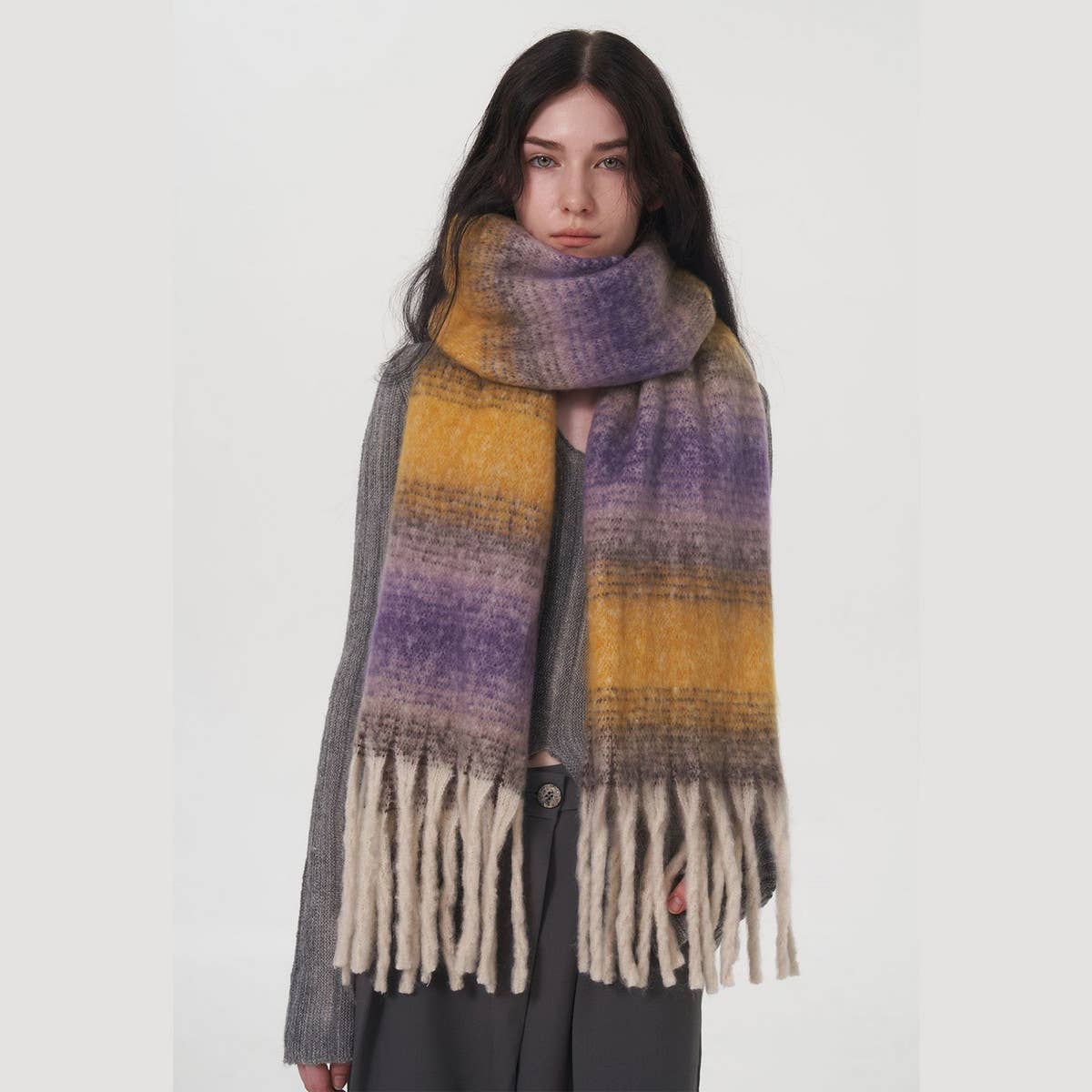 Plaid Stripe Scarf Wide Faux Cashmere Wrap_Cwasc0333