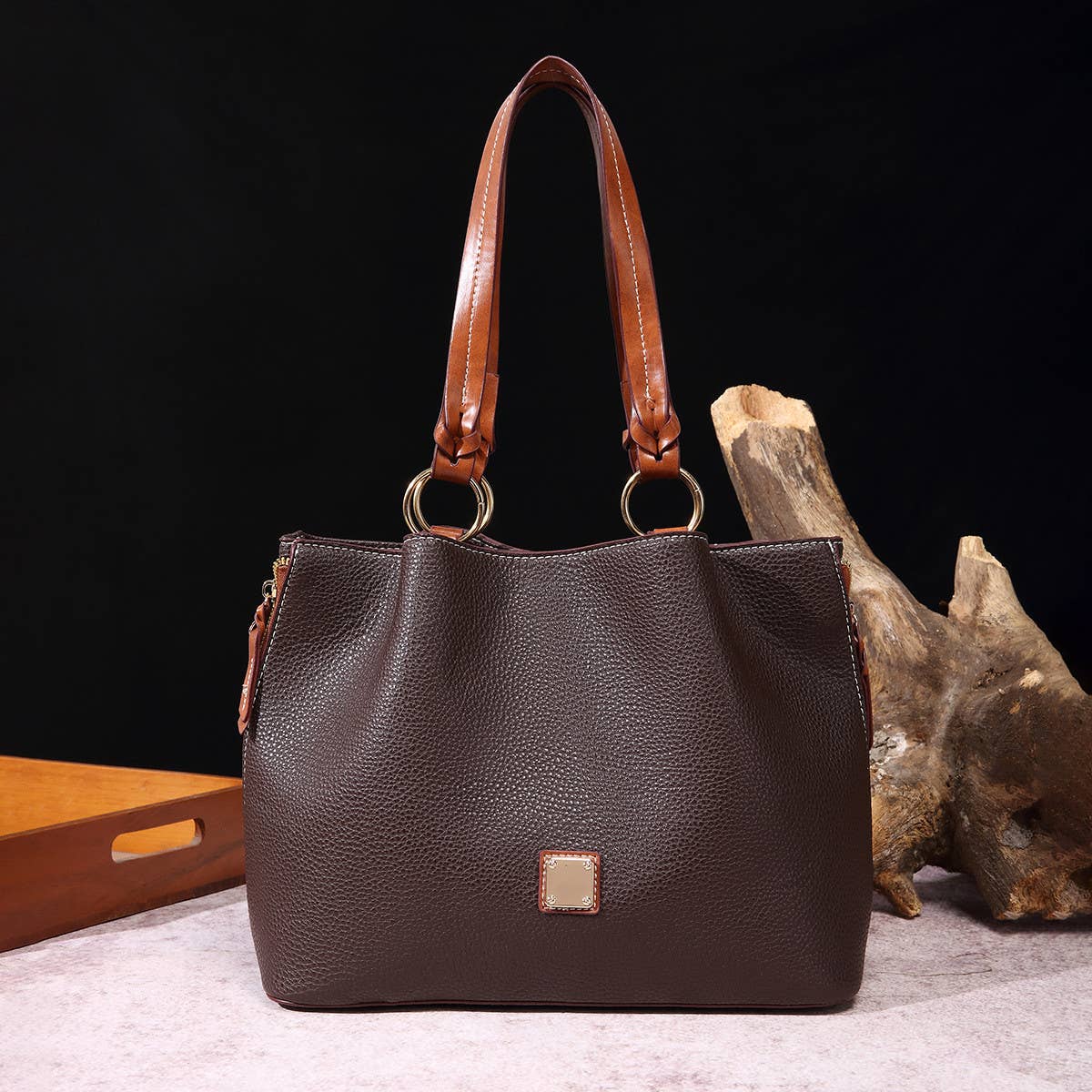 RETRO PEBBLE LITCHI GRAIN TEXTURE SHOULDER BAG_CWAB0926