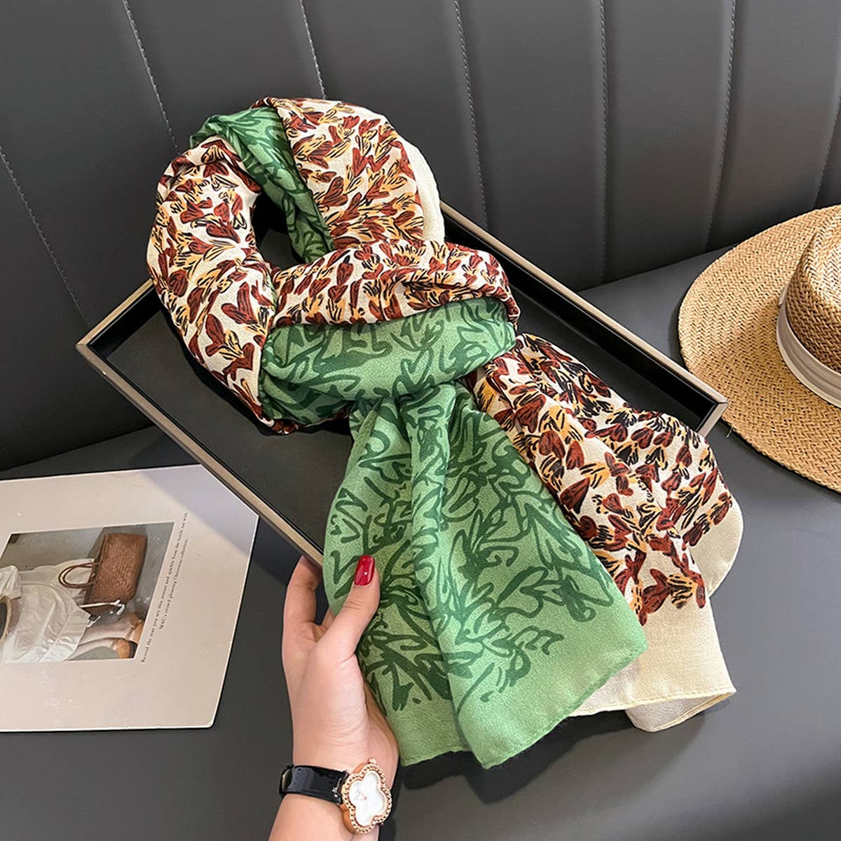 Plaid Cotton Linen Scarf Lightweight Wrap Shawl_Cwasc0595