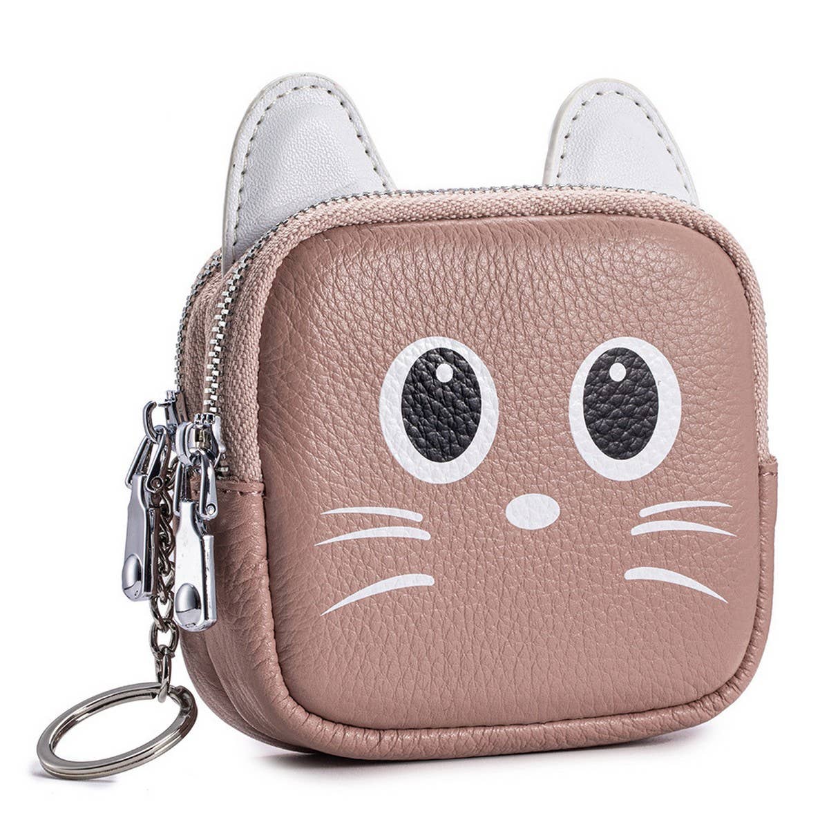 CUTE CAT LEATHER WALLET DOUBLE ZIPPER POUCH_CUAB00383
