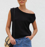 Solid Color,Off-The-Shoulder,Loose Short Sleeve