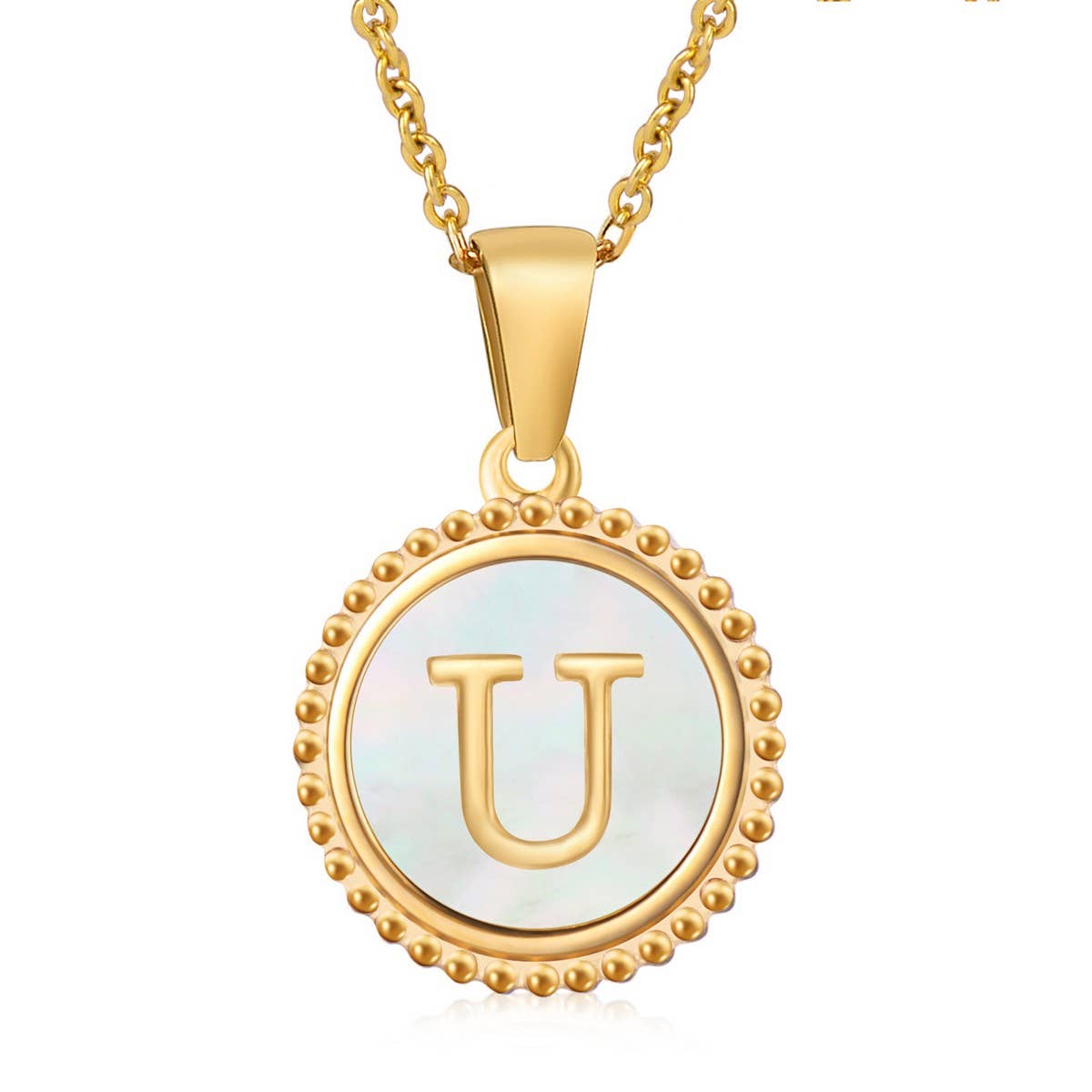 18K GOLD STAINLESS STEEL SHELL LETTER NECKLACE_CWAJE0686