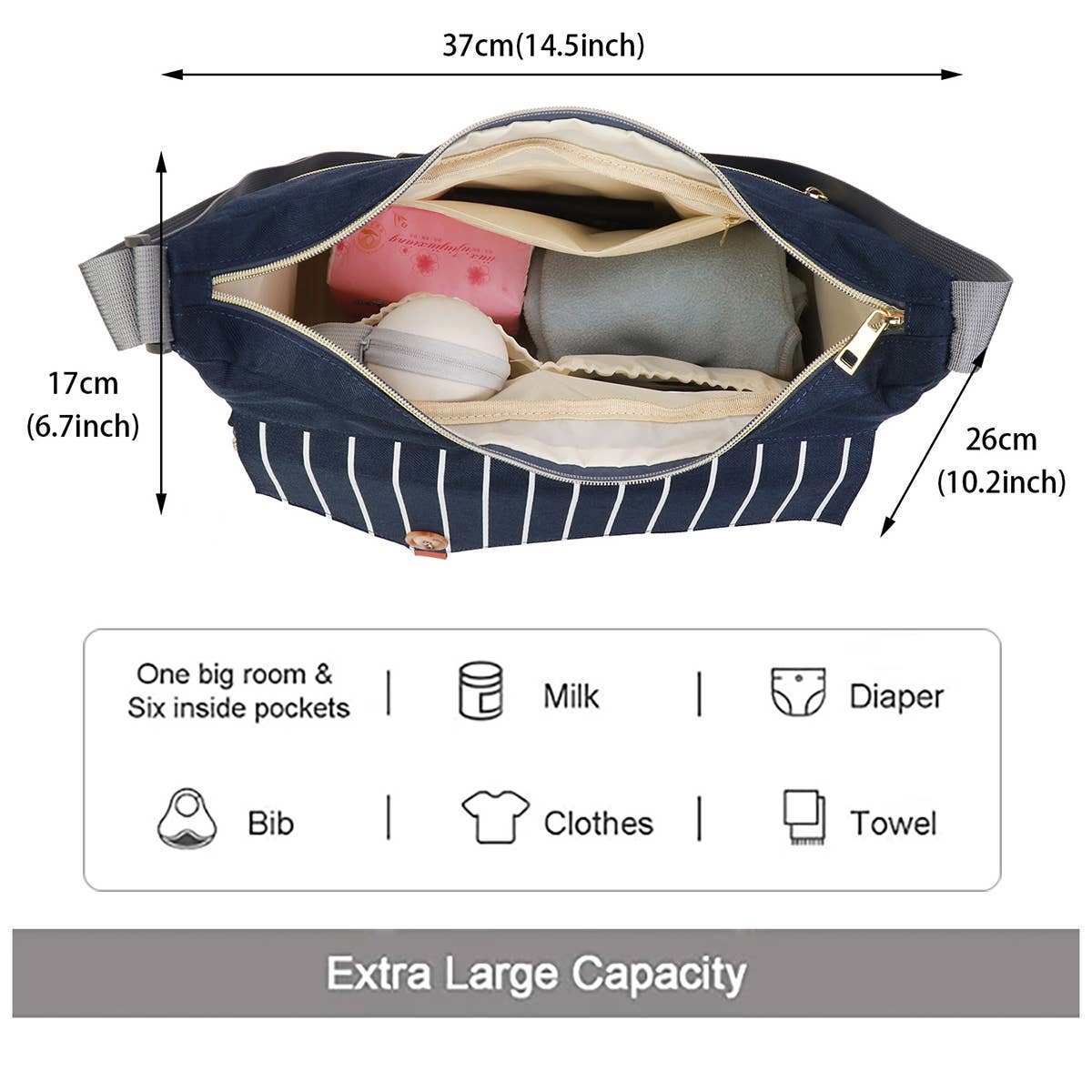 STRIPED FOLDING BED MOTHER AND BABY BAG_CWAB2242