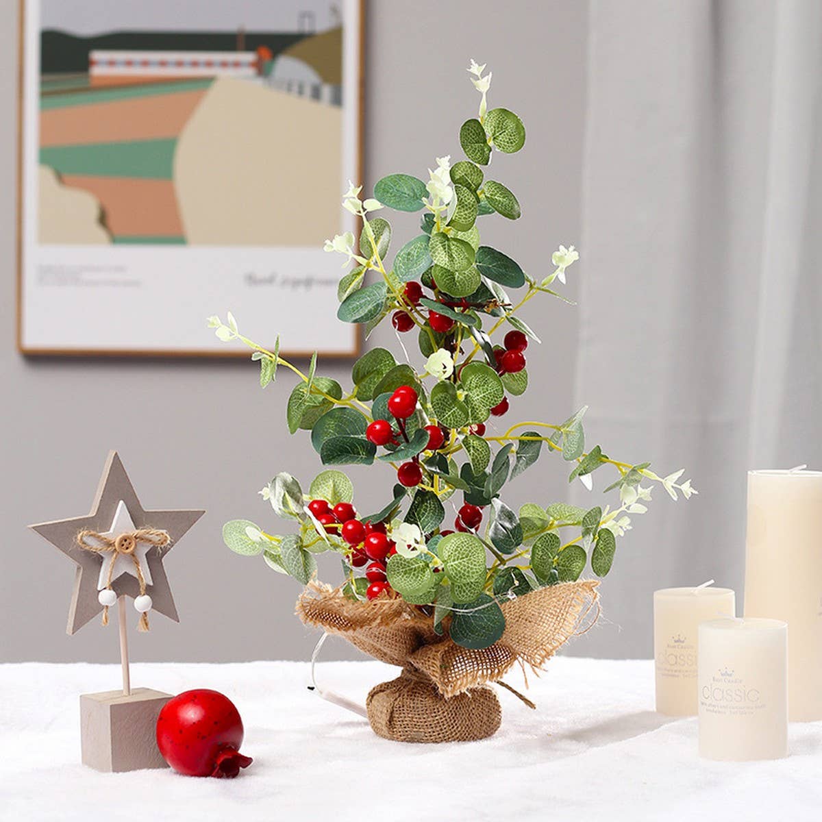 40CM LIT EUCALYPTUS RED BERRY CHRISTMAS TREE_CWAJE05408