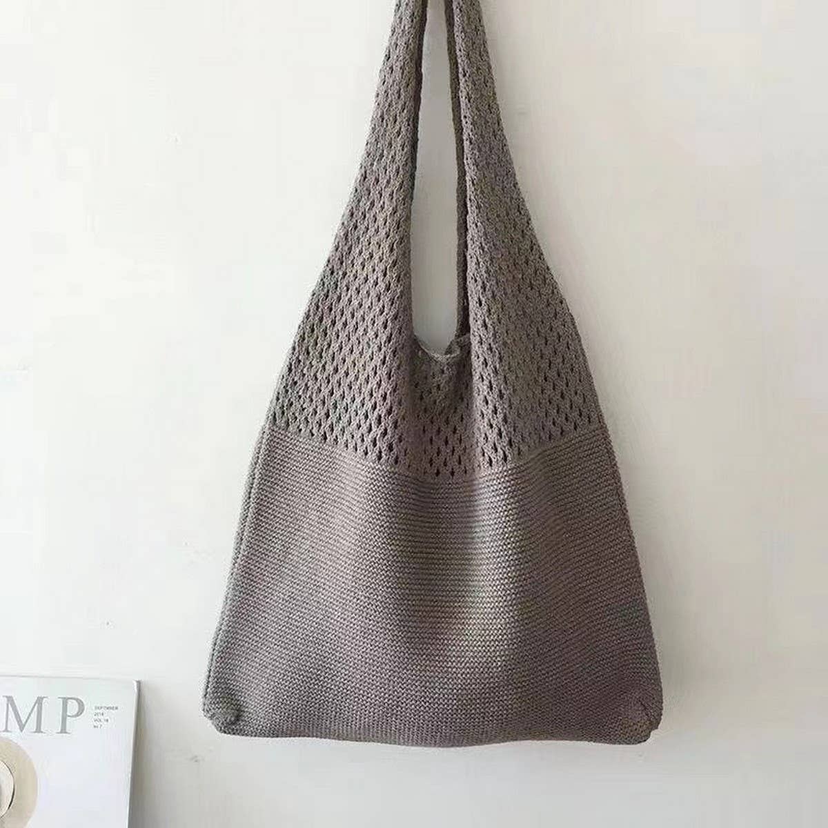 Cwab4568_Hollow Knit Large Capacity Shoulder Tote Bag