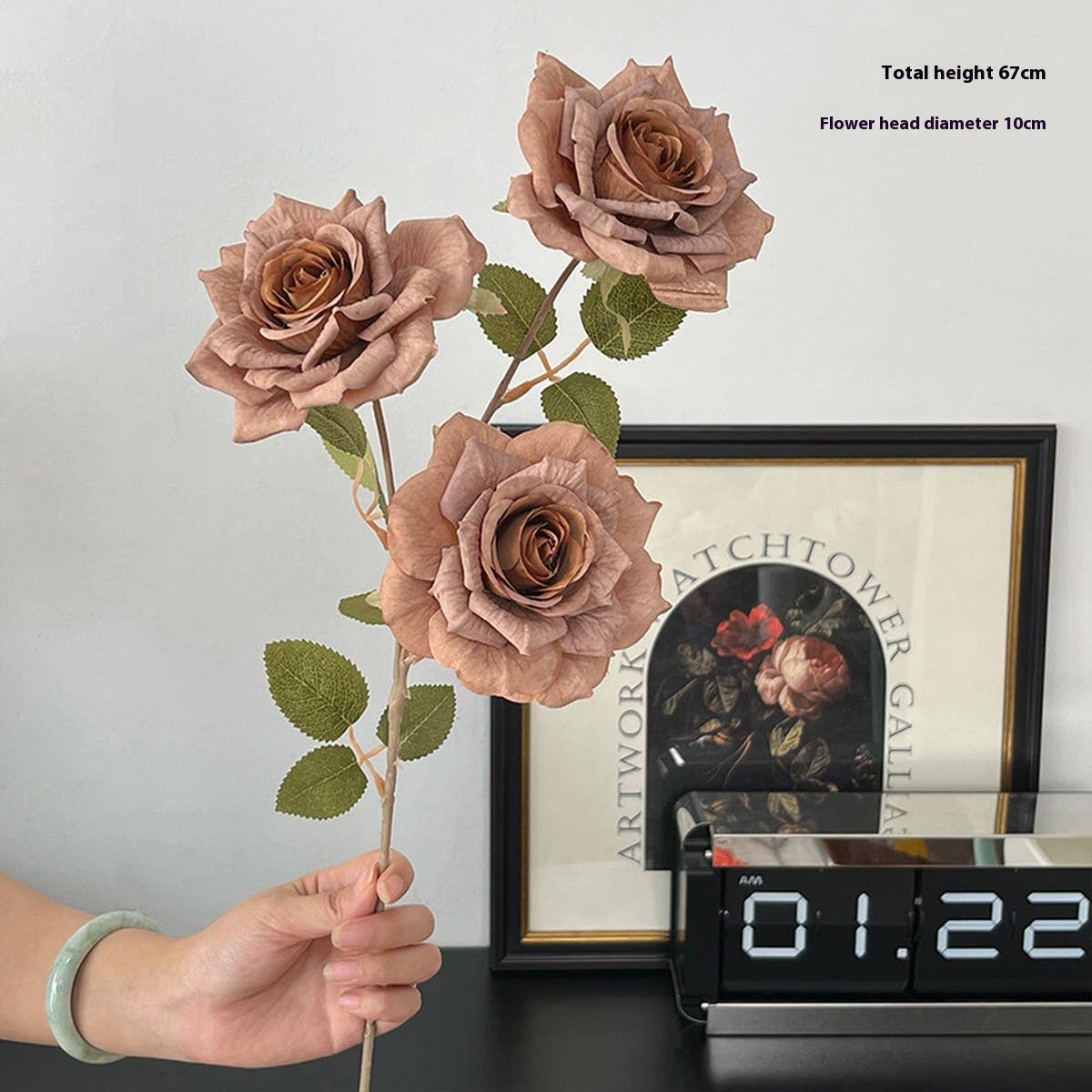 ARTIFICIAL CAPPUCCINO ROSE BOUQUET WITH 3 HEADS_CWMM6505