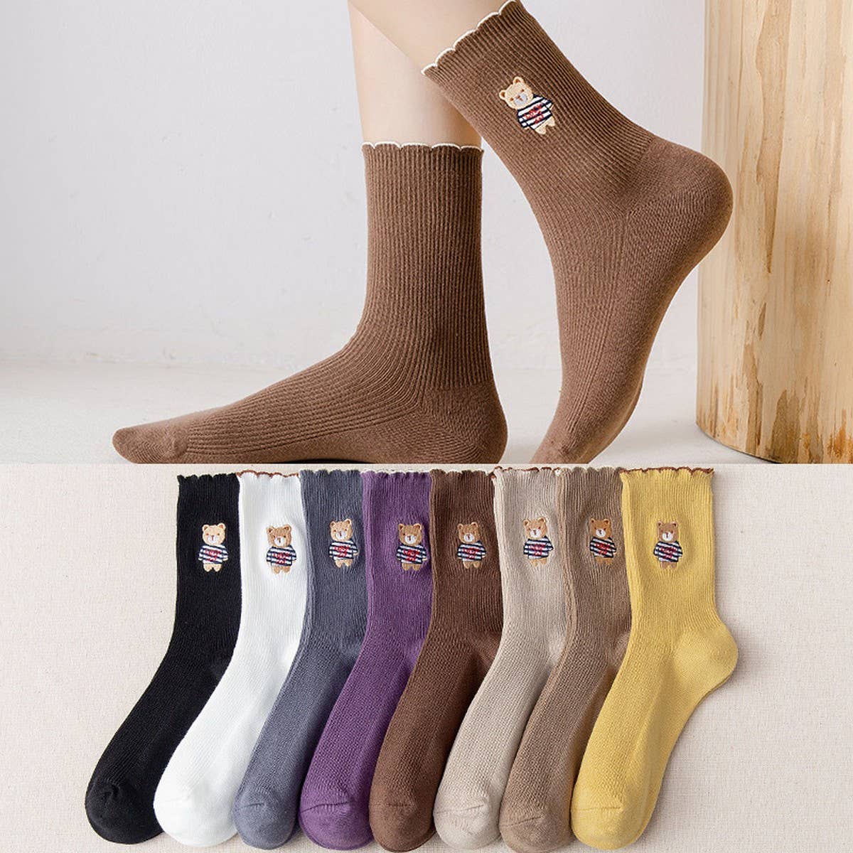 BREATHABLE AND SWEAT ABSORBENT CARTOON BEAR SOCKS_CWMS1396