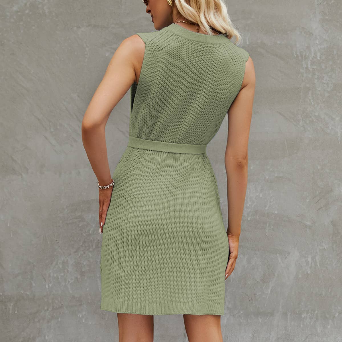 Solid Knitted Skirt Split Dress