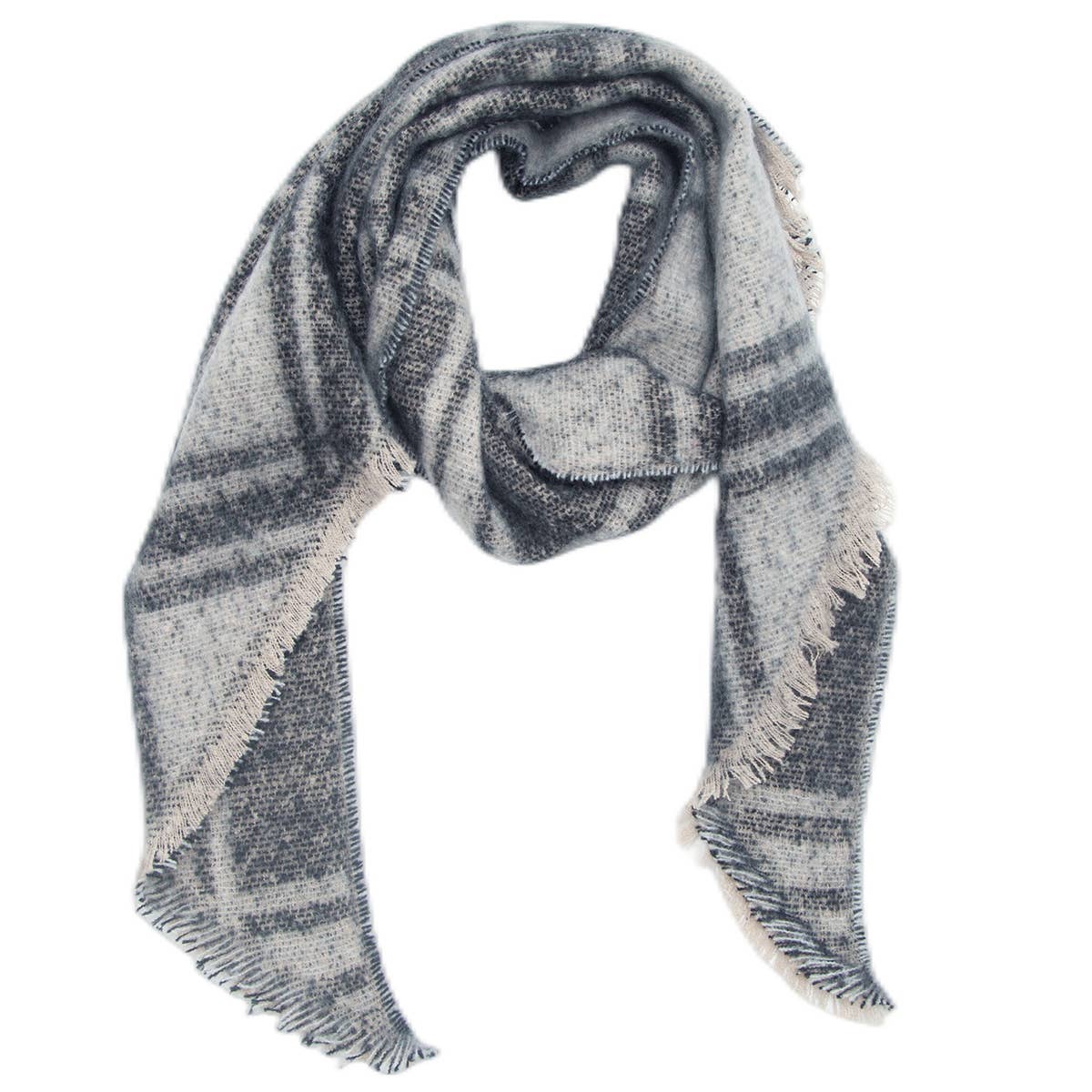 JACQUARD GRID ANGLED SCARF WINTER LOOP YARN WRAP_CWASC0159