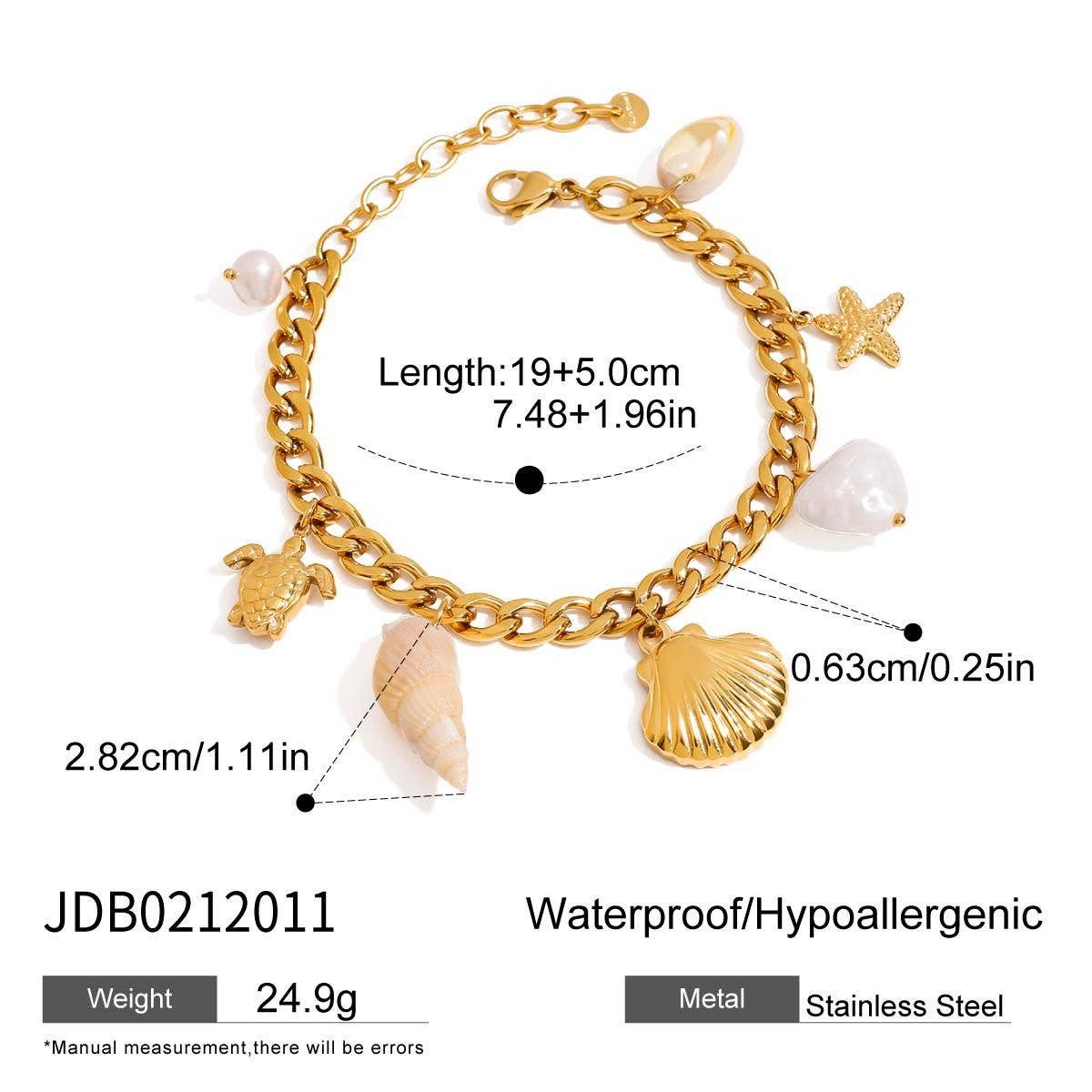 18K GOLD SHELL CONCH STARFISH PENDANT BRACELET_CWAJE4850