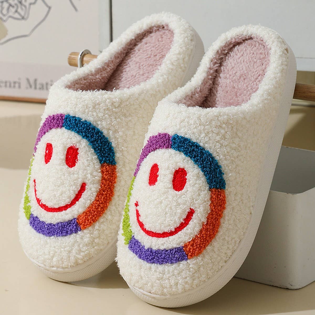 CUTE COLORFUL SMILEY FACE WINTER COTTON SLIPPERS_CWMM3068