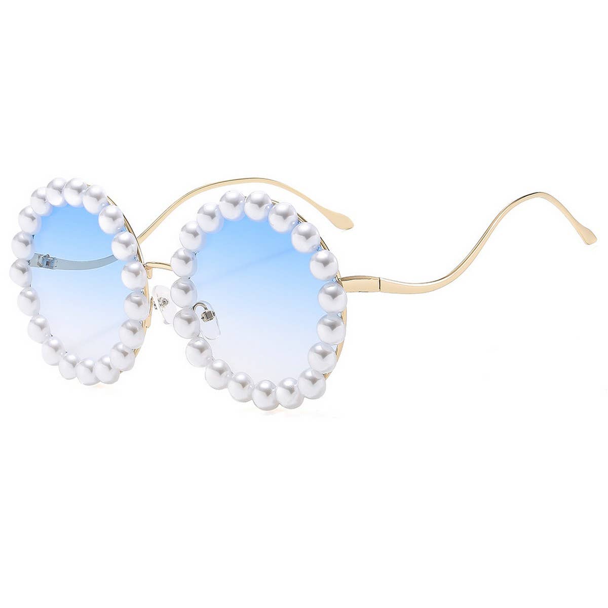 PEARL EMBELLISHED METAL ROUND GRADIENT SUNGLASSES_CWASG1174