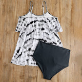 BLACK AND WHITE PRINTED SPLIT BIKINI SWIMSUIT_CWMW0231