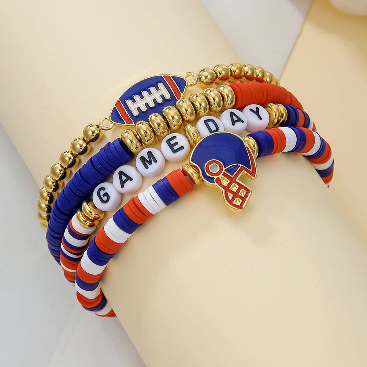 FOOTBALL HANDMADE SOFT CLAY LETTER BRACELET SET_CWMM3534