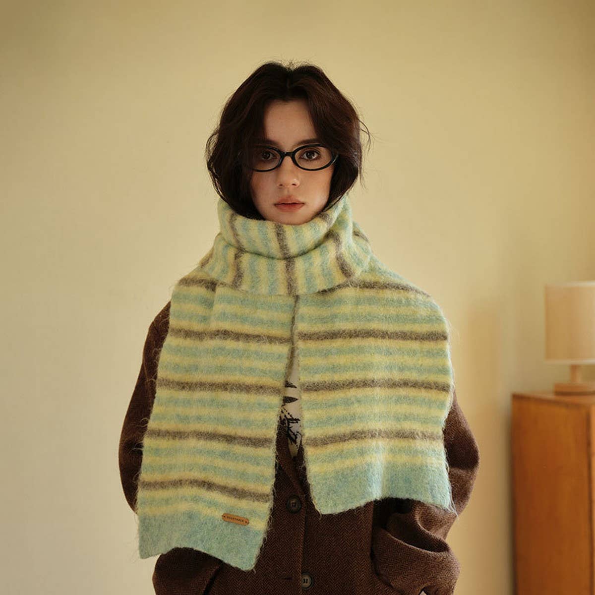 PLUSH KNIT STRIPED WOOL BLEND SCARF FOR WINTER_CWASC2363