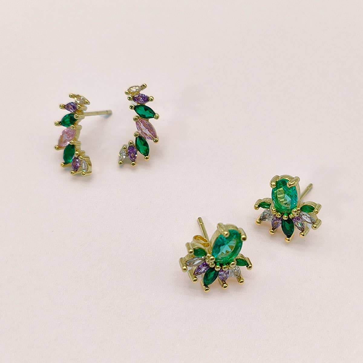 RETRO PERSONALIZED COLORED ZIRCON EARRINGS_CWAJE1001