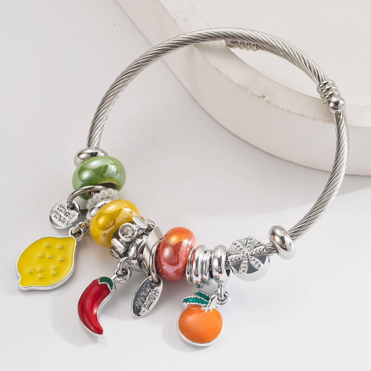 ADJUSTABLE STAINLESS STEEL FRUIT CHARM BRACELET_CWMM8601
