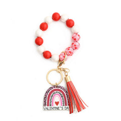 HEART CHARM WOODEN BEAD BRACELET KEYCHAIN_CWAB5077