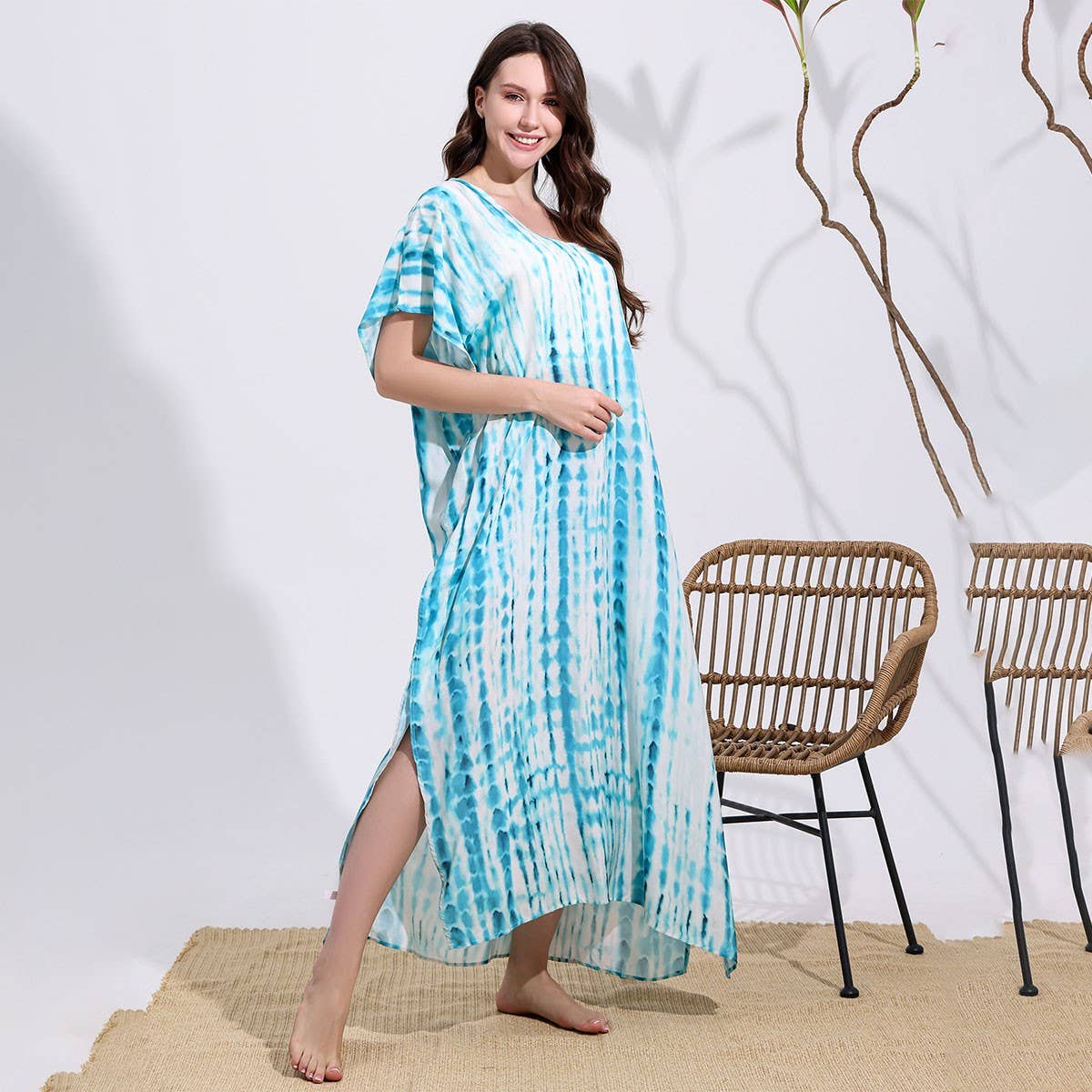 Tie-Dye Cotton Blend Beach Cover-Up Robe_Cwmm6142