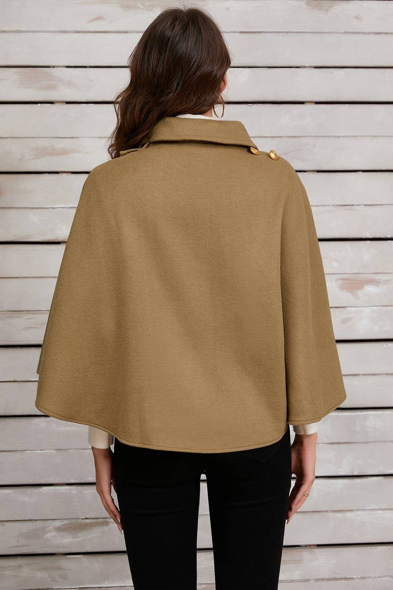 Cwoco0951_Solid Color Short Cape Shawl Coat