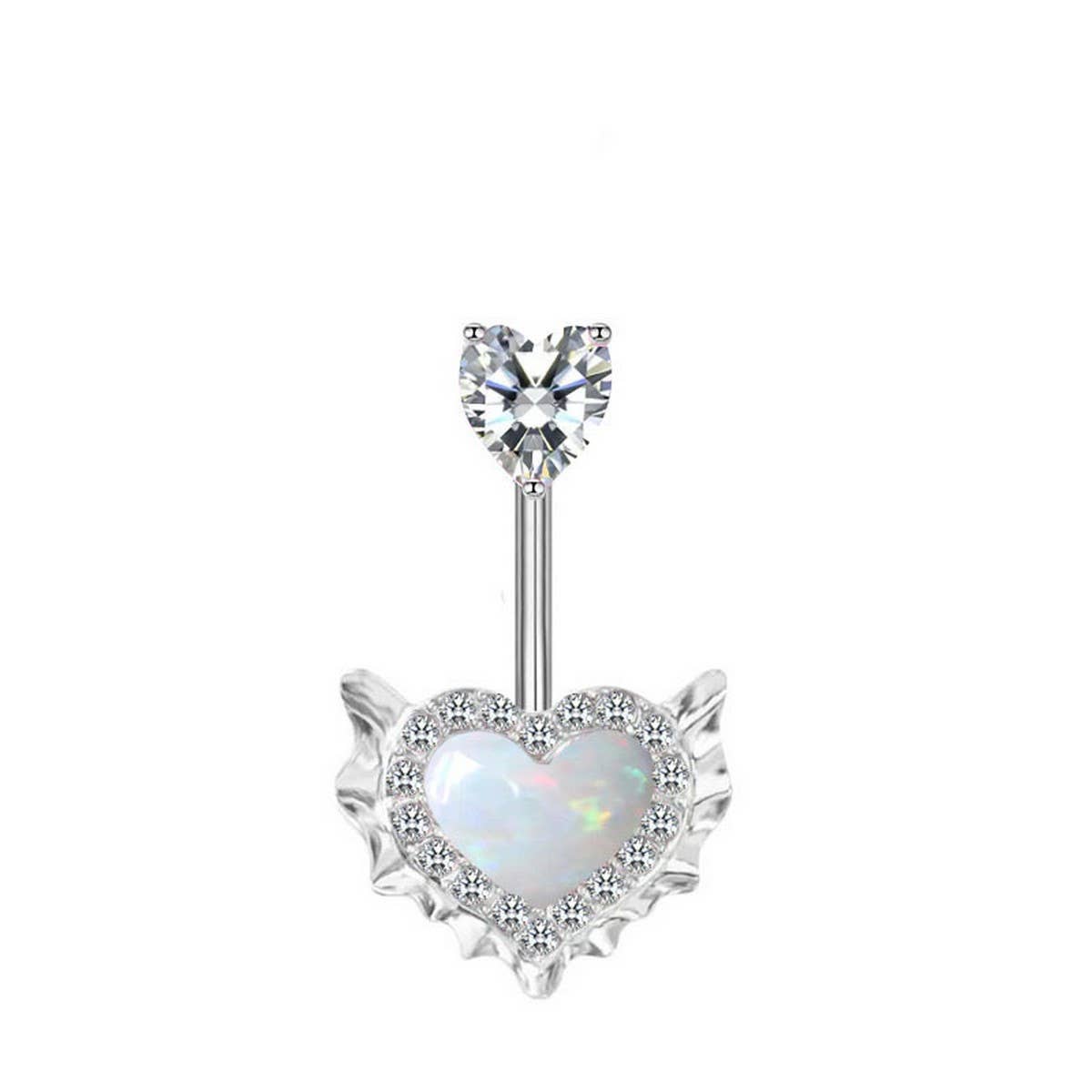 HEART OPAL ZIRCON BELLY BUTTON RING_CWMM9464