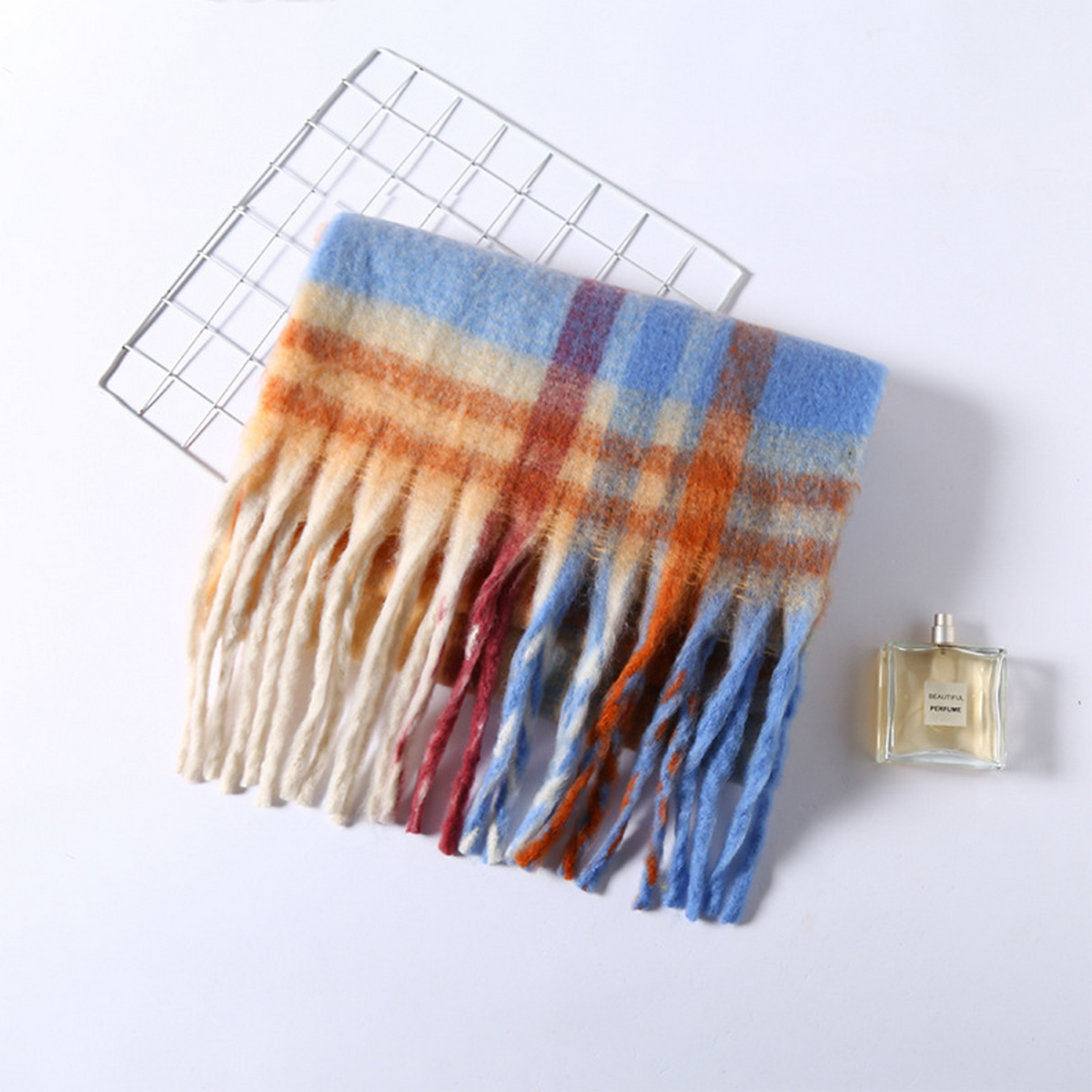 FAUX CASHMERE PLAID SCARF THICK FRINGED WRAP_CWASC2698