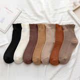 RUFFLED SOLID COLOR MID TUBE SOCKS FOR WOMEN_CWMS0412