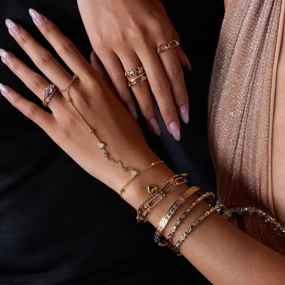 18K GOLD HEART BEAD CHAIN BRACELET TITANIUM STEEL_CWAJE4839