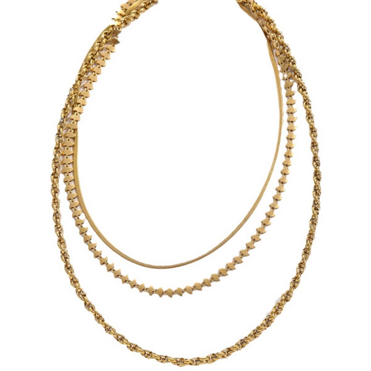 SNAKE BONE TWISTED TOOTH THREE LAYER NECKLACE_CWMM3693