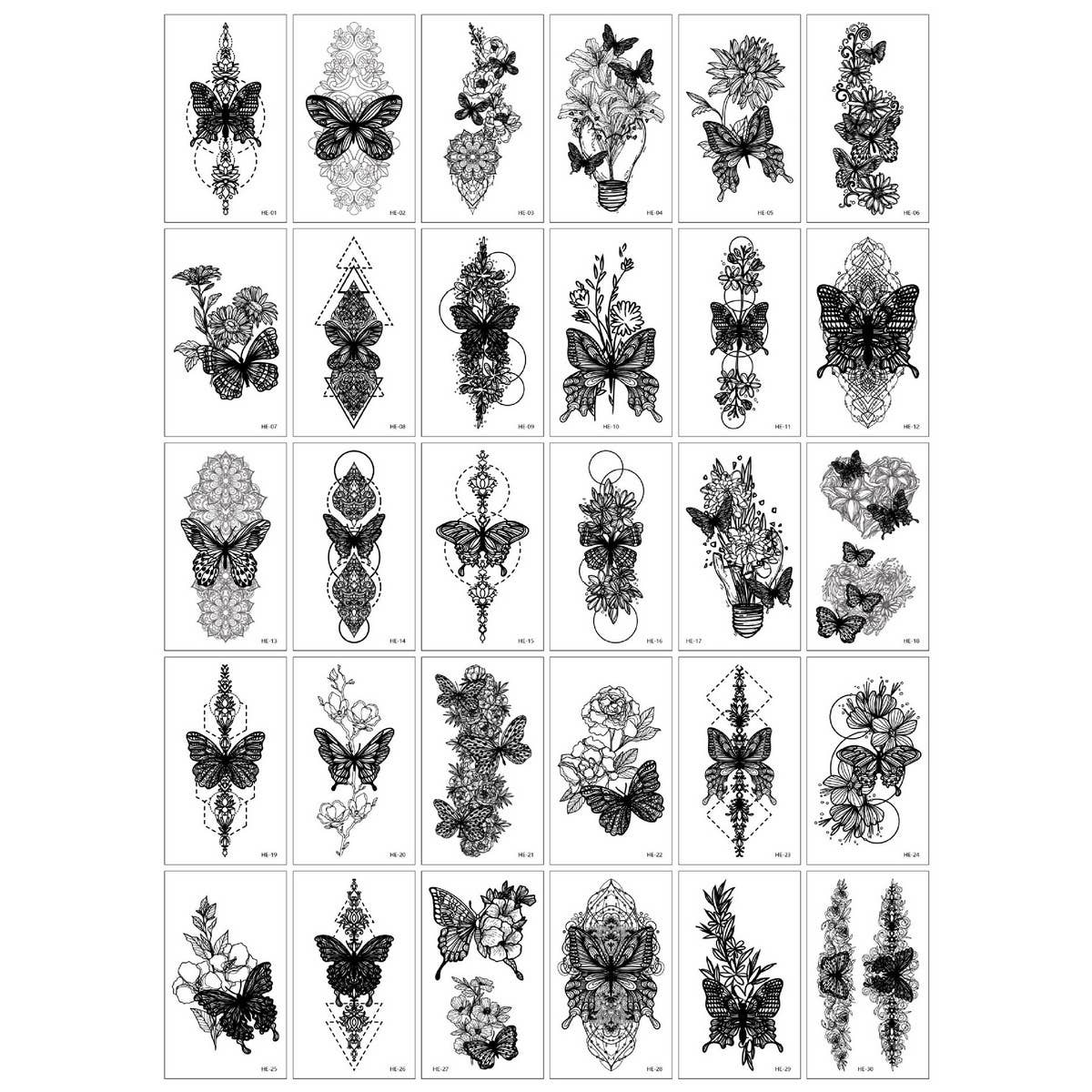 BUTTERFLY SKETCH FLOWER ARM TATTOOS CHIC_CWMM8230