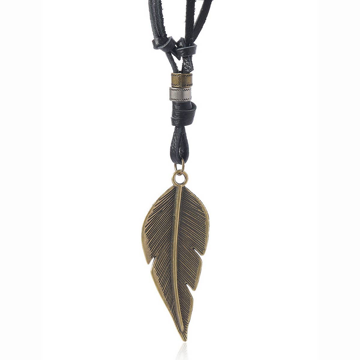 Vintage Leaf Pendant Cowhide Necklace_Cwmm4617