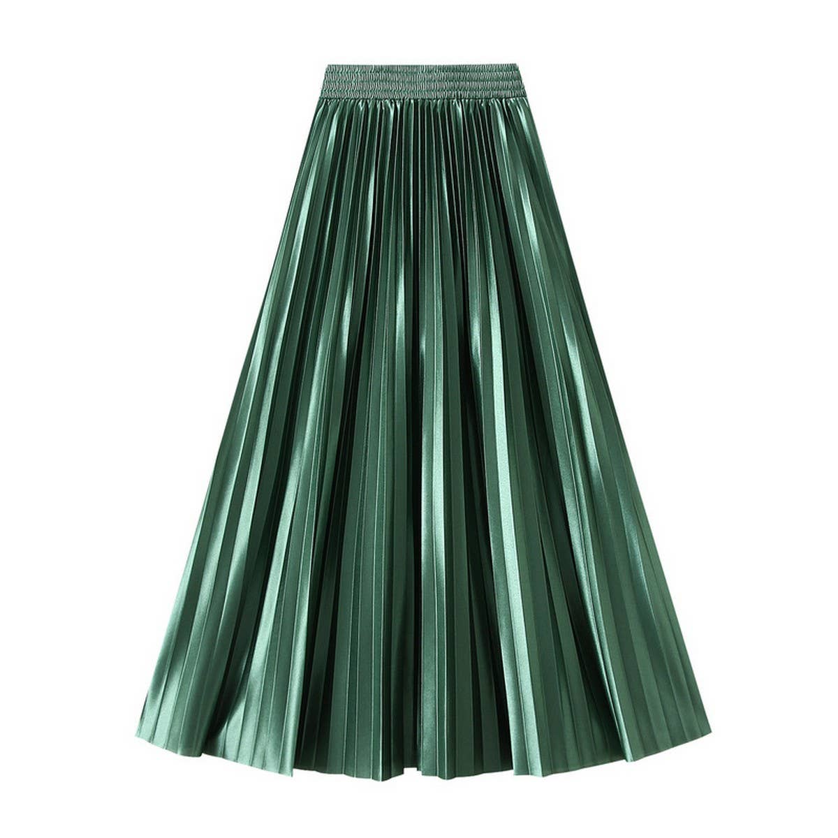 SLIMMING SHINY HIGH WAIST PLEATED MIDI SKIRT_CWBMS0329