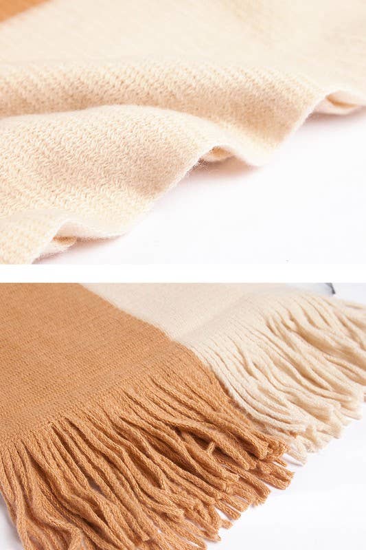 Colorblock Knit Scarf Long Fringe Winter Wrap