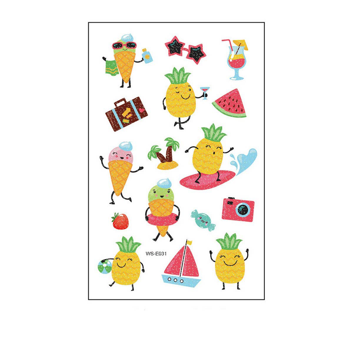 Waterproof Kids Sparkle Fruit Veggie Tattoos_Cwmm8258