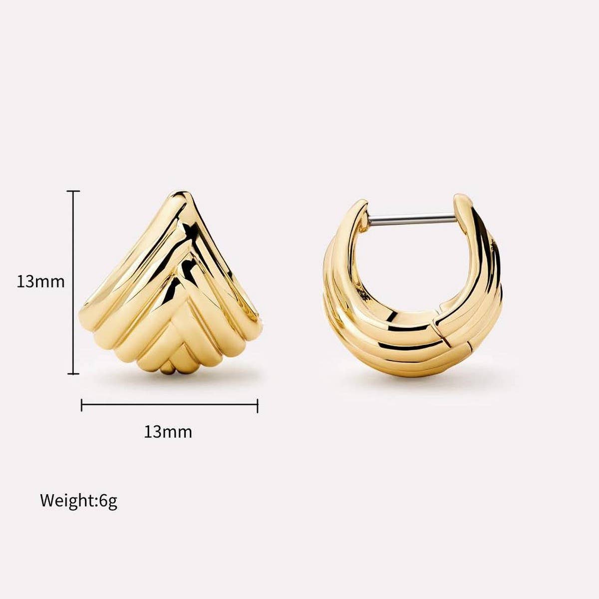 GOLD STRIPED FAN SHAPED STAINLESS STEEL STUDS_CWAJE5001