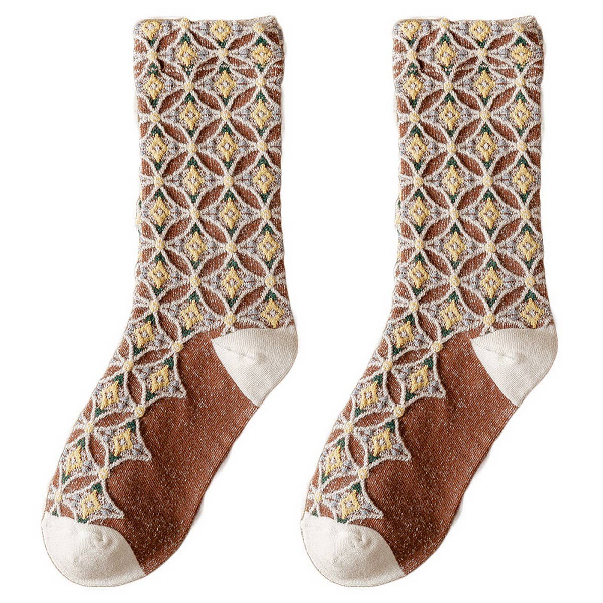 NEW DIAMOND PATTERNED WHITE TRIM MID TUBE SOCKS_CWMS0415