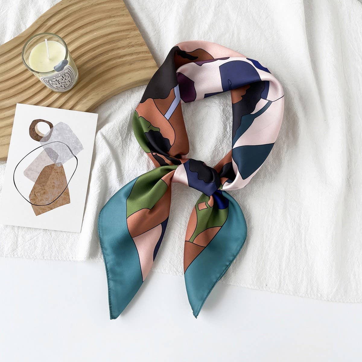 Mint Mambo Style Cartoon Print Satin Square Scarf_Cwasc0817