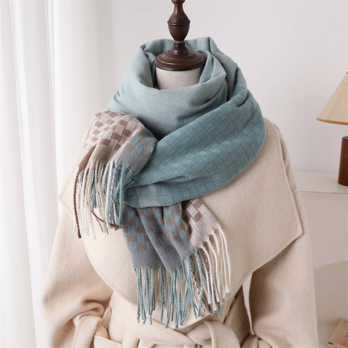 Ven Plaid Fringe Scar Warm Winter Shawl Wrap_Cwasc2779