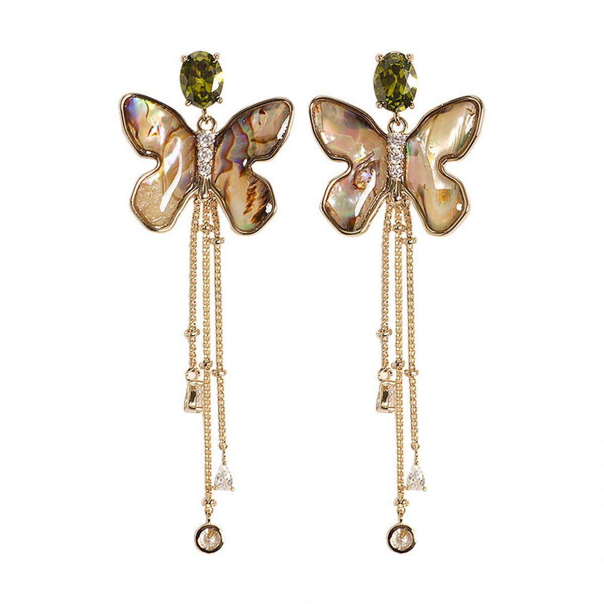 ABALONE TASSEL EARRINGS WITH DIAMOND AND ZIRCONIA_CWMM4350