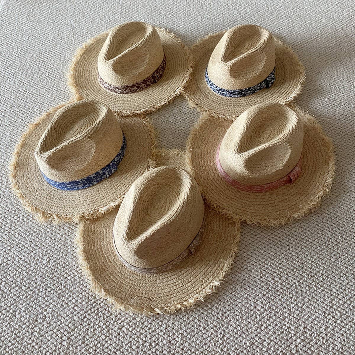 SUMMER LARGE BRIM FUR EDGED STRAW HAT_CWAH3470