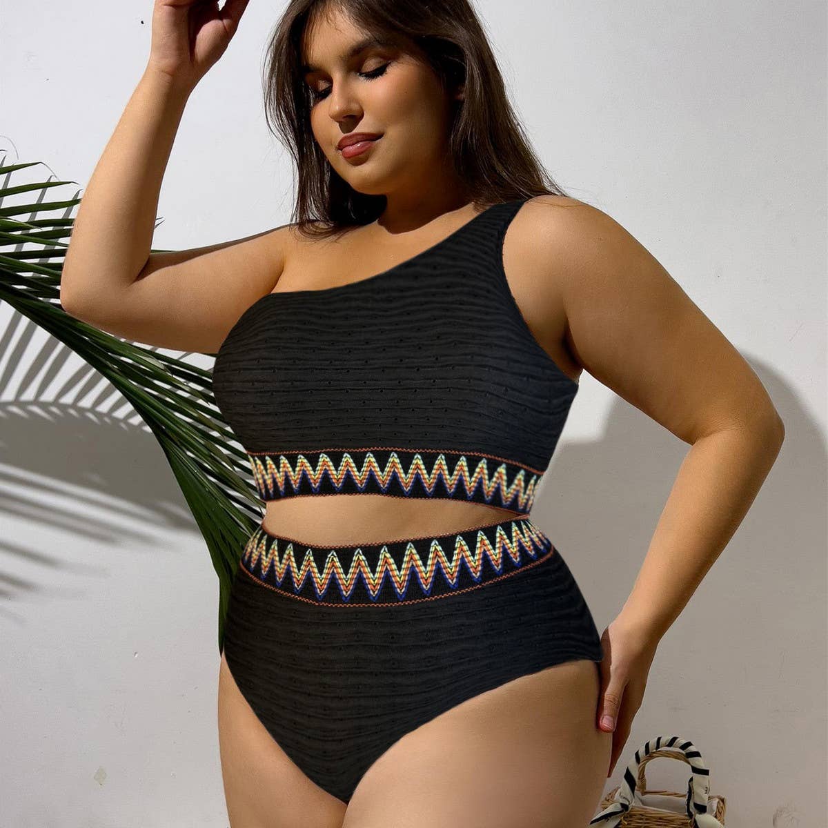 SEXY STRIPED PLUS SIZE SPLIT BIKINI SWIMSUIT_CWMW0212