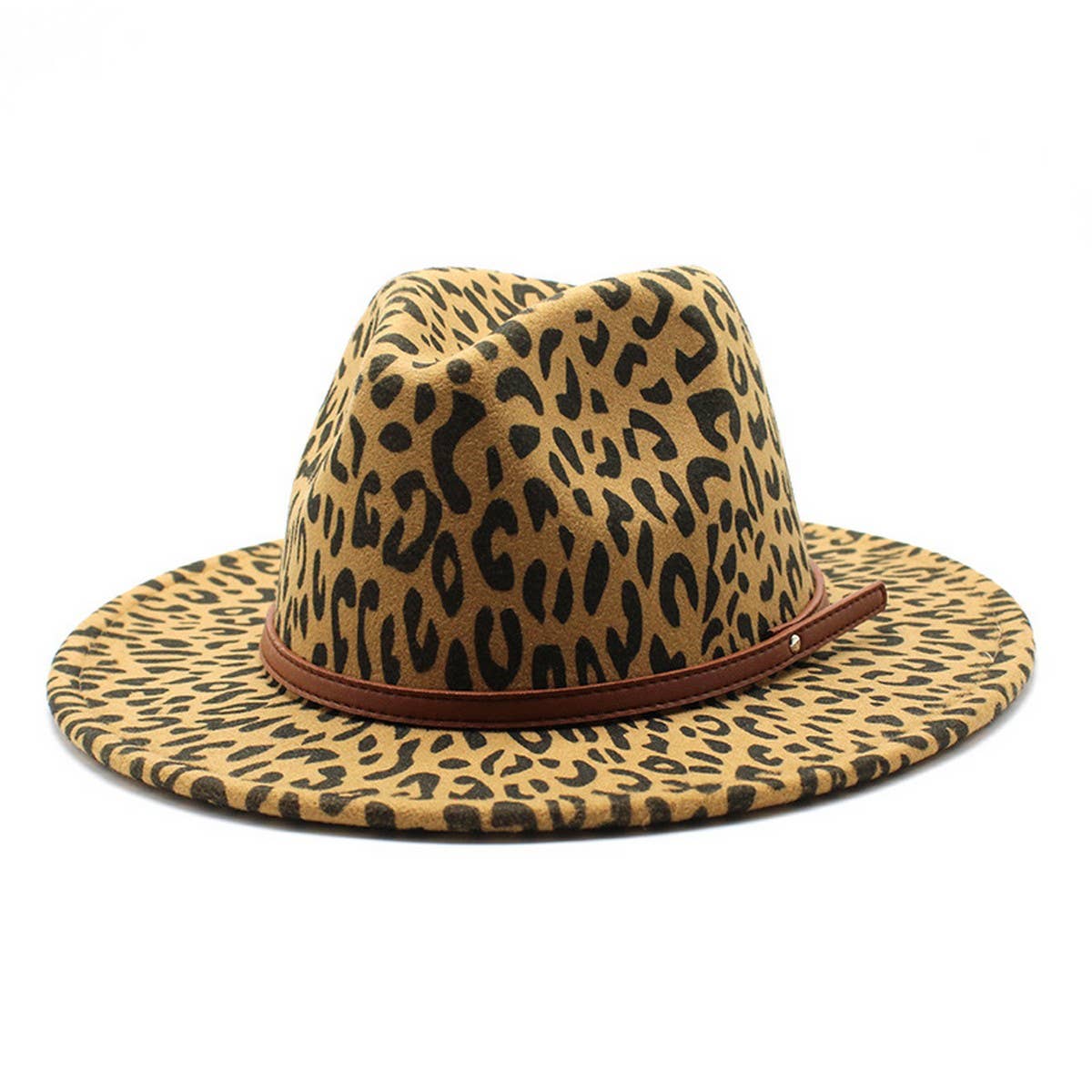 Woolen Leopard Print Hat Jazz Hat Wide Brim Hat_Cwah2570