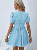 V-Neck Pleated Solid Color Dress