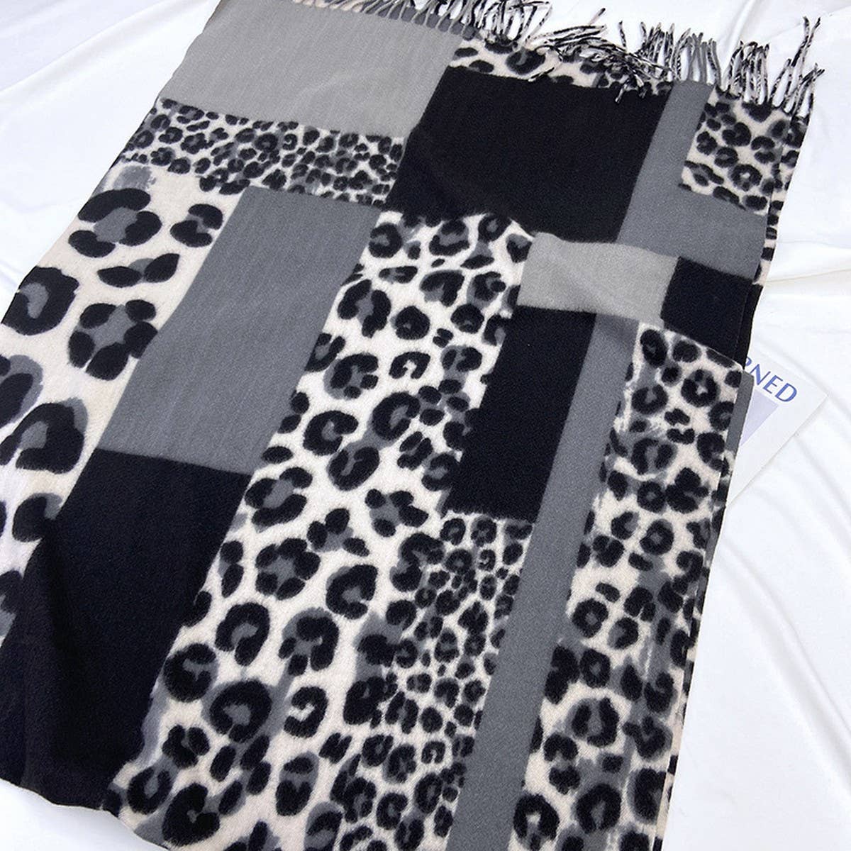 LEOPARD COLORBLOCK SCARF WARM TASSEL WINTER WRAP_CWASC1458